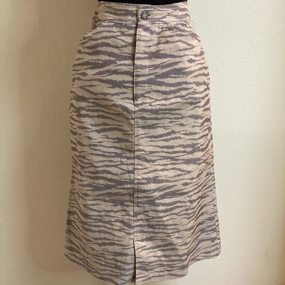 Targa Zebra Animal Print Denim Midi Skirt